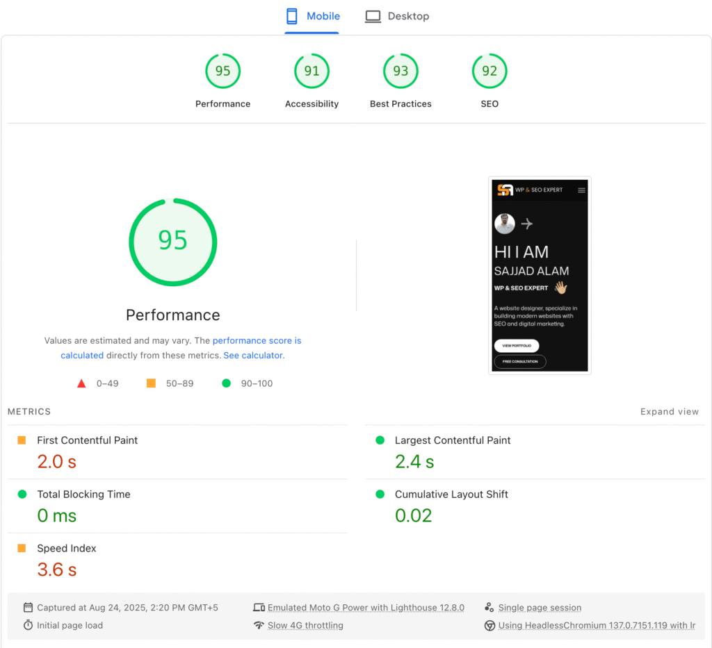 How to Optimize WordPress for 95+ Performance 2 Screenshot 2025 08 24 at 2.22.04 PM