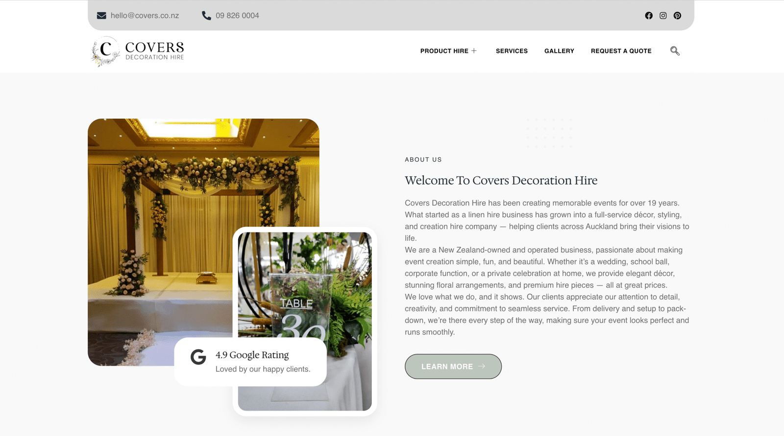 Covers Decoration Hire NZ – Critical Error Rescue & Full Revamp for $200 | WordPress Case Study 2 Screenshot 2025 11 23 at 11.35.25 AM scaled